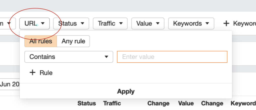 FILTER BY url contains in AHREFS