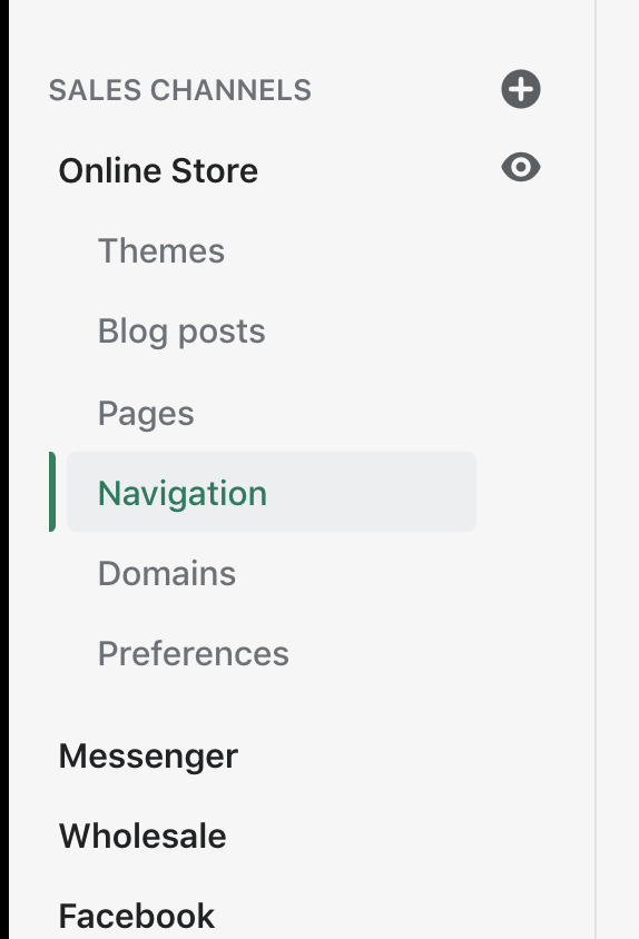 Click 'navigation' in Shopify